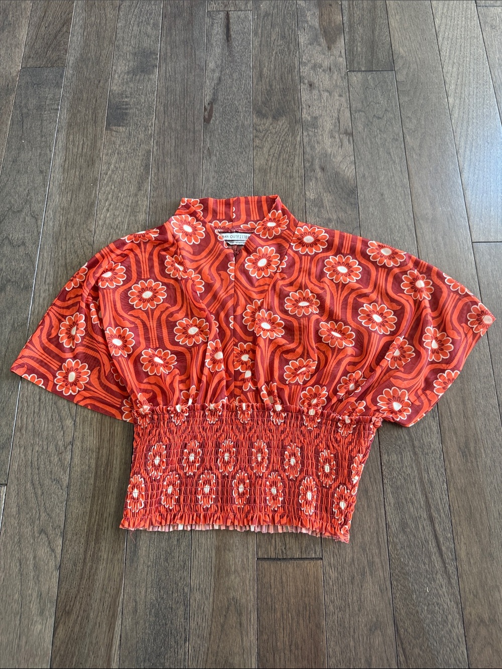 Urban Outfitters Red Orange Floral Smocked Crop Top